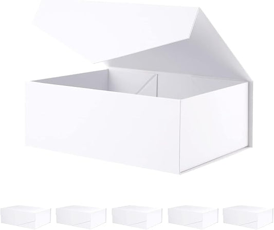 BLK&WH 6 Collapsible Gift Boxes with Magnetic Lids, Bridesmaid Proposal Boxes, Matte White (10.5x7.7x3.8 Inches)