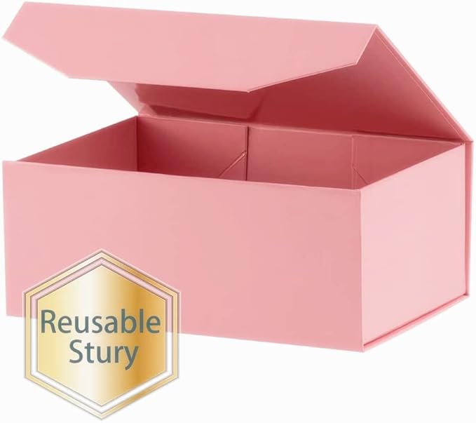 1PCS Pink Gift Box with Ribbon 9.5x7x4 Inches，Sturdy Gift Box with Lid for Gift Packaging, Foldable Magnetic Closure Storage Boxes, Bridesmaid proposal box, Rectangle Collapsible Box