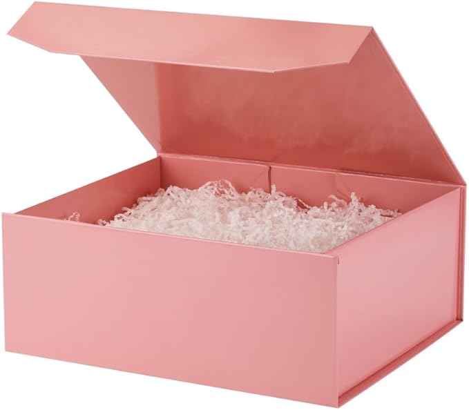 6 Pink Gift Boxes, 13x11x5.3 Inch, Magnetic Lids, Crinkle Paper, Perfect for Birthdays and Gift-Giving Occasions