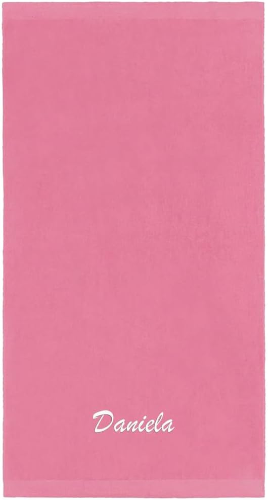 Kaufman - Personalized Velour Beach and Pool Towel 100% Cotton 30in X 60in Solid Color Bath Towel Embroidered (Pink)