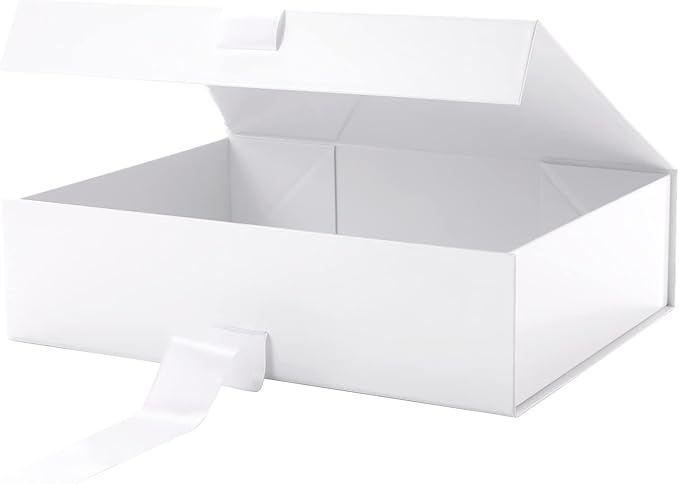 GREEN BEAN Luxury Gift Boxes with Lids - 6 White Magnetic Boxes with Ribbon, Bridesmaid Proposal Boxes, 13x9.7x3.4 Inches