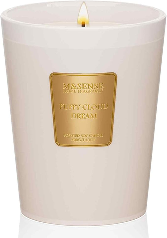 M&SENSE Puffy Cloud Dream Scented Candle Home Decor, Natural Soy Wax,14.1oz 60 Hours Long Lasting Slow Burning, Aromatherapy Fall Winter Candle for Stress Relief