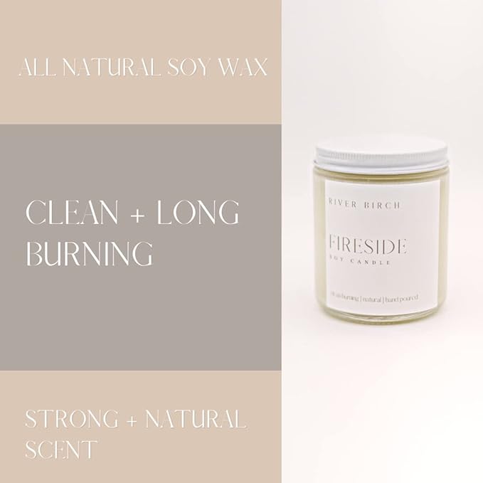 River Birch Candles Fireside Scented Candle | Premium, All-Natural, Non-Toxic, Soy Candles | 8.5oz 40 Hr Burn Time | Cozy Relaxing Gifts for Home