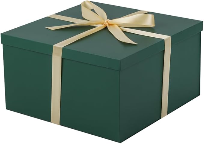 UoeRing 1Pcs Green Extra Large gift box with lids 13×13×7 Inches gift boxes for presents,Birthday Box (include Ribbon, Paper Shred Filler Gift Card & Envelopes)