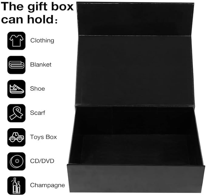 RayofSun Black Gift Boxes with Lids for Presents Small Gift Decorative Boxes 10.5x7x3 inch, Bridesmaid Groomsman Proposal Box for Wedding,Christmas, Birthday(1PC)