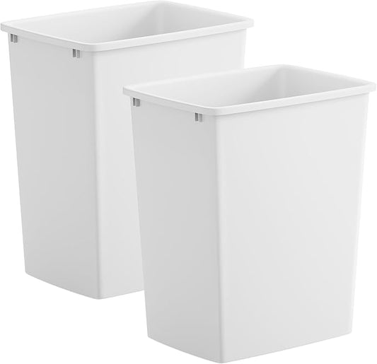 35QT Kitchen Trash Can, Sturdy and Lightweight Slim Trash Can, Trash Cans for Kitchen, Workspace, Bathroom, Office, Easy to Clean, 2-Pack, White