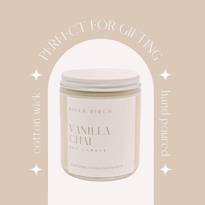River Birch Candles Vanilla Chai Scented Candle | Premium, All-Natural, Non-Toxic, Soy Candles | 8.5oz 40 Hr Burn Time | Cozy Relaxing Gifts for Home
