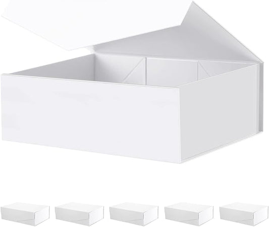 Large White Collapsible Gift Boxes with Magnetic Closure Lids 13.5x9x4.1 Inches, Bridesmaid Proposal Boxes, Rectangle Present Boxes (Glossy White, 6 Pack)