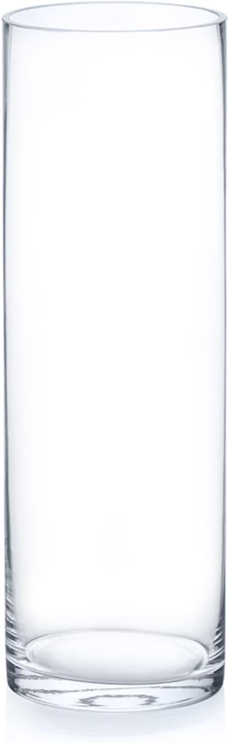 Enova Floral Cylinder Glass Vase - 4 x 12 Inches Round Large Flower Vase, Tall Pillar Candle Holder, Wedding Centerpiece (1 Piece)