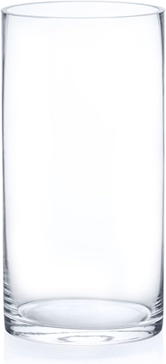 Enova Floral Clear Glass Cylinder Vase 5 x 10 Inches Round Flower Vase, Pillar Candle Floating Candle Holder Vase, Tall Glass Vase for Flowers, Glass Vase for Decor, Wedding Centerpieces (1 Piece)