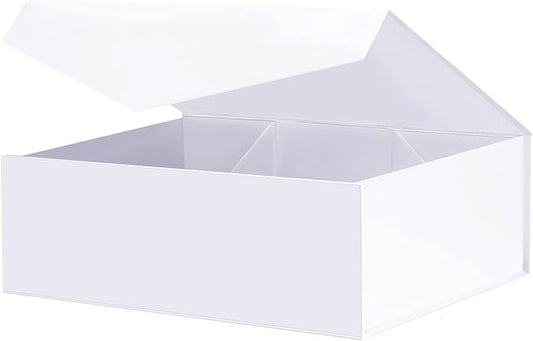 BLK&WH Magnetic Gift Box 11.5x8.1x3.8 Inches, Large White Box With Lid, Bridesmaid Proposal (Matte White)