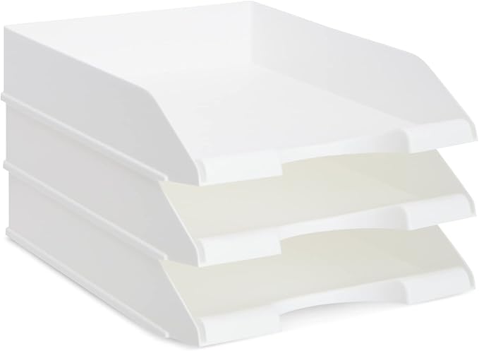 Stockroom Plus Rectangular Letter Trays - Paper Trays for Classroom - Desktop Paper Organizer & File Holder - Document Organizer for Desk Storage - Pack of 4, White, 10 x 13.5 x 2.5 in