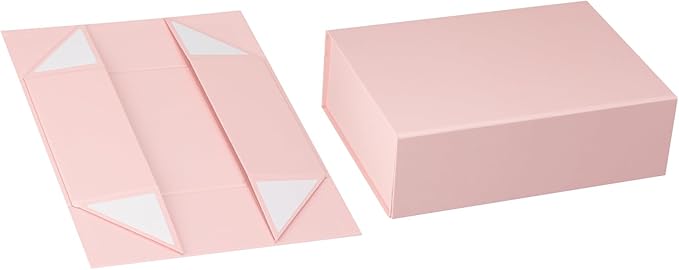 Pink Gift Box with Satin Ribbon Collapsible 11x7.8x3.5 Inches Gift Box with Magnetic Closure Matte Textured Finish Box for Wedding Gifts.