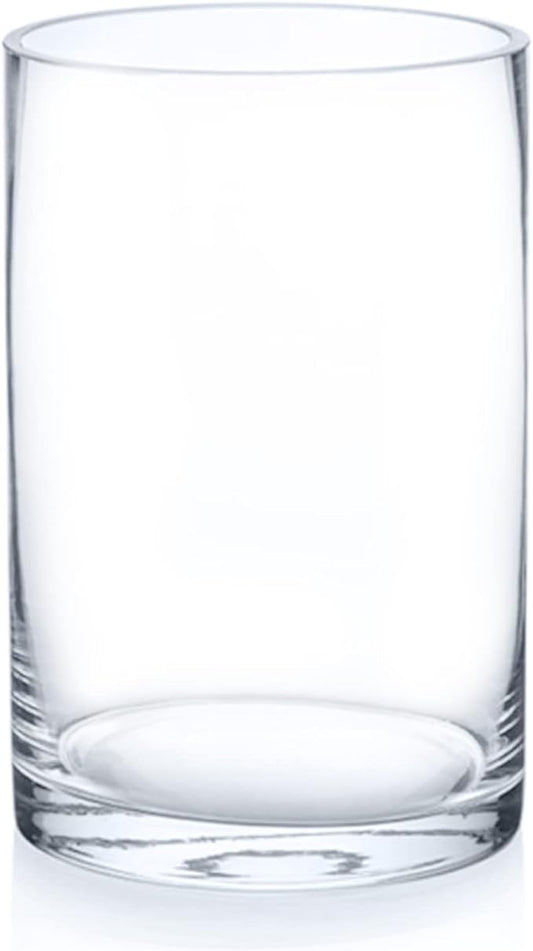 Enova Floral Clear Glass Cylinder Vase 4 x 6 Inches Round Flower Vase, Pillar Candle Hurricane Floating Candle Holder Vase, Small Floral Glass Vase for Decoration Home, Wedding Centerpiece (1 Piece)