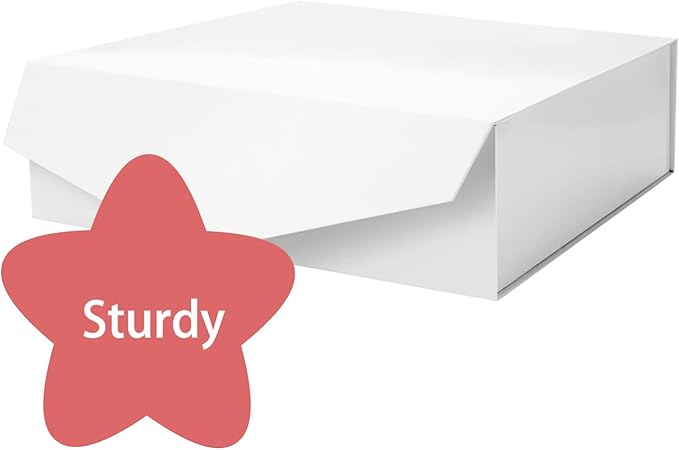Large White Collapsible Gift Boxes with Magnetic Closure Lids 13.5x9x4.1 Inches, Bridesmaid Proposal Boxes, Rectangle Present Boxes (Glossy White, 6 Pack)