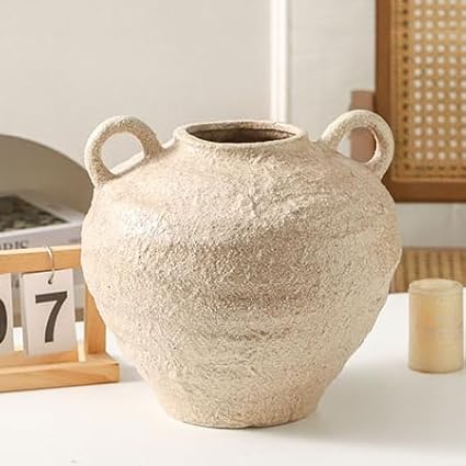 Ceramic Flower Vase, Large Farmhouse Vases Home Decor, Handmade Rustic Vase with Handles, Decorative Flower Vase for Home Entryway Living Room Dining Table Farmhouse Office Decor(10.1inch)