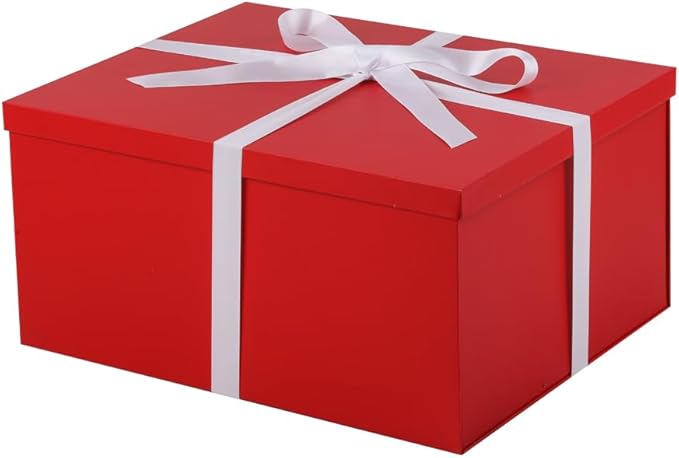 UoeRing 2Pcs Red Extra Large gift box with lids 16.5×13×8 Inches gift boxes for presents,Birthday Box (include Ribbon, Paper Shred Filler Gift Card & Envelopes)