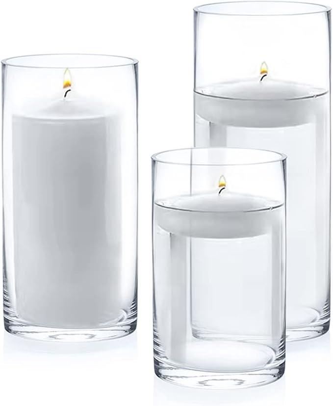 Enova Floral Clear Glass Flower Vase, 4W x 12H Inches Cylinder Vase, Pillar Candle Floating Candle Holders, Tall Cylinder Glass Vase for Flowers, Round Glass Vase for Home Decor, Wedding (Pack 4)