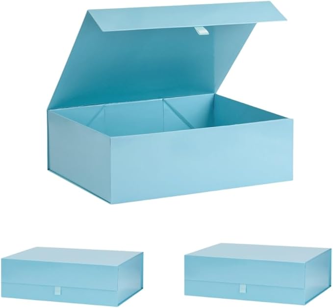 Extra Large Gift Box 3 Pack 16.5x14x5.5 Inches,Blue Gift Boxs for Presents with Lid Magnetic Closure Collapsible,Groomsman Proposal Box,Birthday, Christmas,for Clothes and Large Gifts