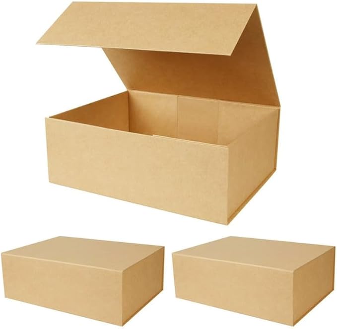 RayofSun Brown Gift Boxes with Magnetic Lids for Presents,13.7x9x4.3 inch Large Rectangle Collapsible Decorative Boxes, Bridesmaid Groomsman Proposal Box for Wedding,Christmas,Birthday(3PCS)