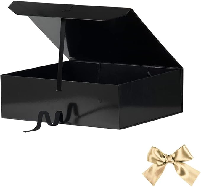 Extra Large Black Gift Box 19x16x6 Inches, Huge Gift Boxes with Ribbon, Large Gift Box with Lid Magnetic Closure, Groomsman Proposal Box for Wedding Dress (Glossy Black)