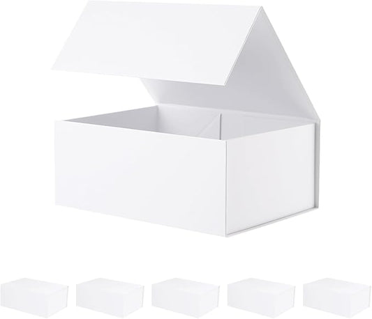 BLK&WH 6 Gift Boxes 9x6.5x3.8 Inches, White Gift Boxes, Gift Boxes with Lids, Bridesmaid Proposal Boxes, Collapsible Gift Boxes for Gift Packaging (Matte White)