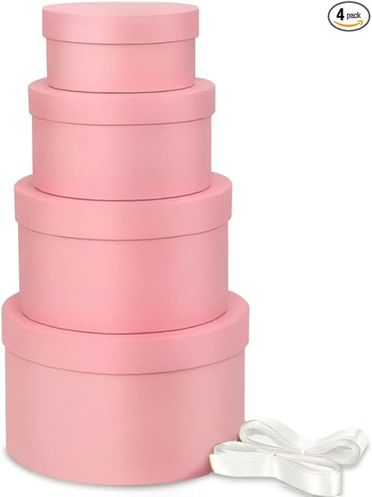 Luxury Nesting Gift Boxes - Pink with Lids, 4 Pack, Small, 17ft Ribbon for Bridesmaid, Valentines, Mother's Day, Graduation
