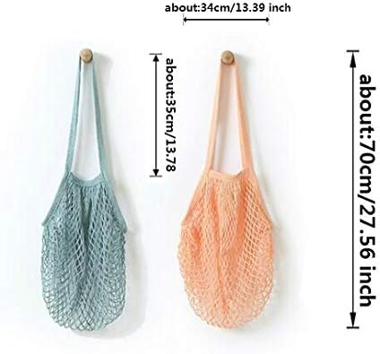 4 Pack Portable Reusable Grocery Bags Fruit and Vegetable Bag Washable Cotton Mesh String Organic Organizer Shopping Handbag Long Handle Net Tote (blue,Black,Beige,Orange)