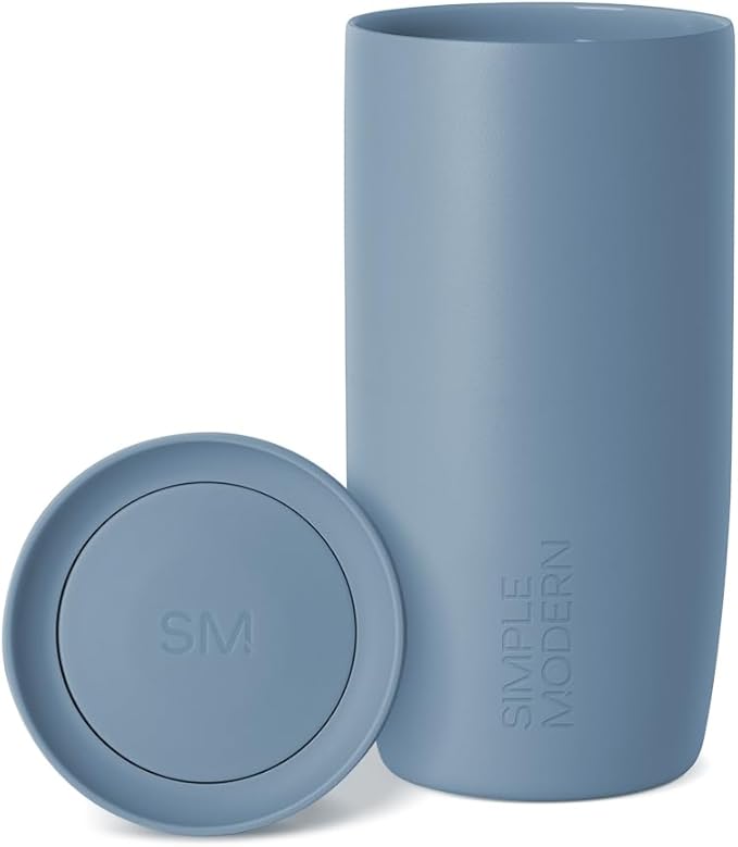 Simple Modern Travel Coffee Mug Tumbler with 360° Lid | Ceramic-Lined Insulated Stainless Steel Cold Brew Iced Coffee Cup | Gifts for Women Men Her Him | Voyager Signature | 16oz | Blue Dune