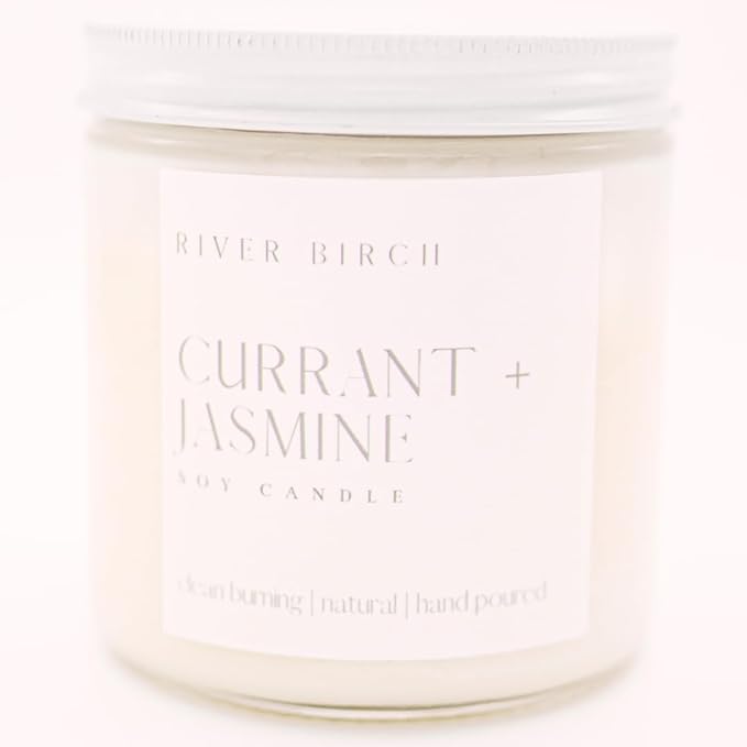 River Birch Candles Currant Jasmine Scented Candle | Premium, All-Natural, Non-Toxic, Soy Candles | 16oz 90 Hr Burn Time | Cozy Relaxing Gifts for Home