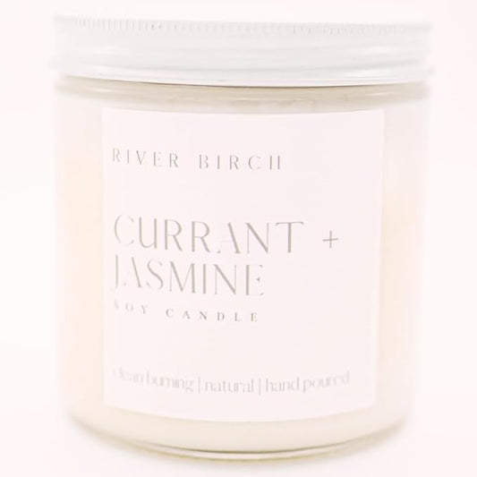 River Birch Candles Currant Jasmine Scented Candle | Premium, All-Natural, Non-Toxic, Soy Candles | 16oz 90 Hr Burn Time | Cozy Relaxing Gifts for Home