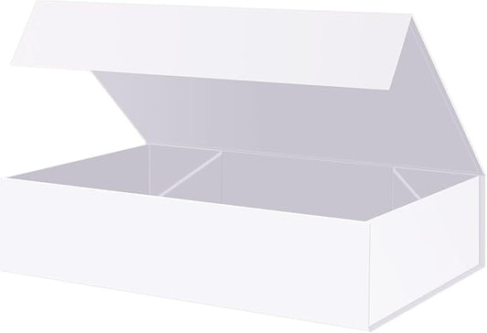 BLK&WH Extra Large Gift Boxes 17x11x4 Inches, White Gift Boxes with Magnetic Closure Lid, Sturdy Shirt Boxes, Rectangle Collapsible Boxes for Clothes (Matte White)