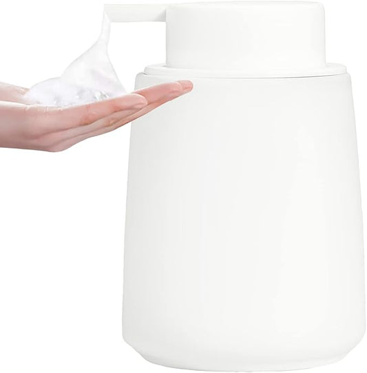 White Foam Hand Soap Dispenser - 12Oz Ceramic Foaming Soap Dispenser with Easy-to-Press Black Pump, Reusable and Refillable Liquid Lotion Dish Soap Dispensers for Bathroom, Kitchen (Rubber Paint)