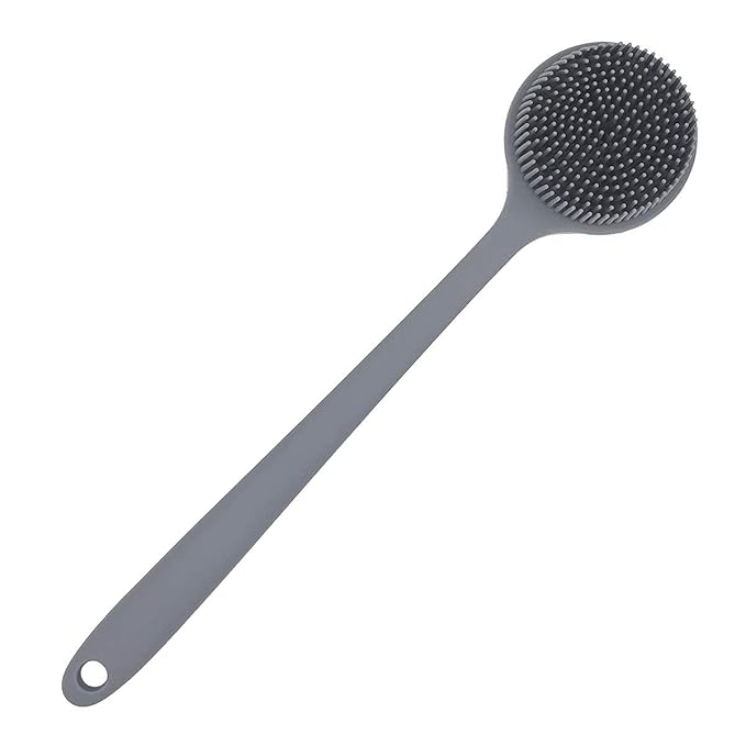 DNC Silicone Back Scrubber for Shower Bath Body Brush with Long Handle (Gray)