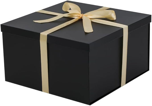 UoeRing 1Pcs Black Extra Large gift box with lids 13×13×7 Inches gift boxes for presents,Birthday Box (include Ribbon, Paper Shred Filler Gift Card & Envelopes)