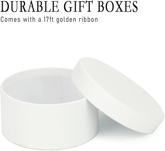 Bengnkes Round Gift Box White Gift Boxes with Lids for Presents 4 Packs Luxury Nesting Gift Boxes Small with 17ft Ribbon for Bridesmaid Valentines Mother's day Graduation