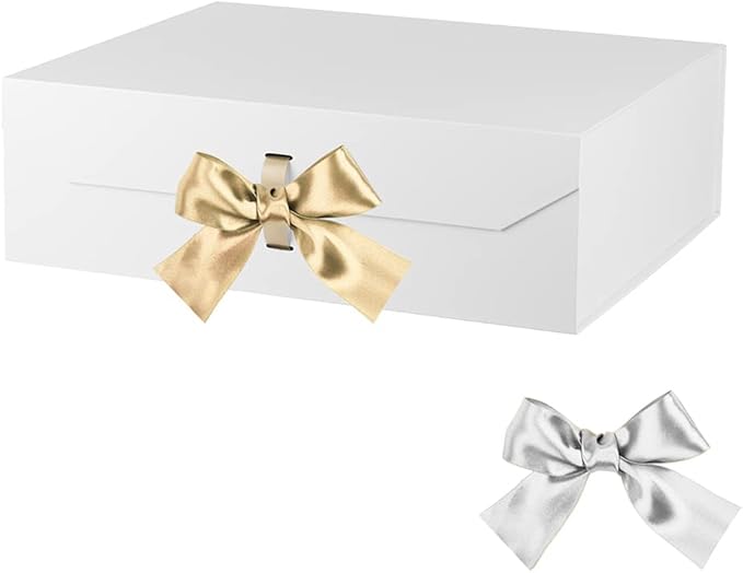 Extra Large White Gift Box 19x16x6 Inches With Ribbon and Magnetic Lid, Groomsman Proposal Box, Rectangle Collapsible for Wedding Gown (Matte White)