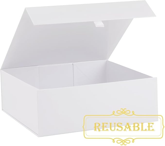 2 Pcs White Gift Box Large 13.5x11.8x4.7 Inches, White Gift Boxes for Presents with Magnetic Closure Lid, Luxury Gift Box Rectangle Collapsible Boxes for Gift Packaging