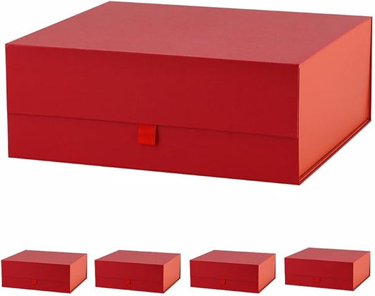 5 Pcs Large Gift Box 13.5x11.8x4.7 Inches, Red Gift Boxes for Presents with Magnetic Closure Lid, Luxury Gift Box Rectangle Collapsible Boxes for Gift Packaging