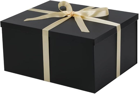 UoeRing 2Pcs Black Extra Large gift box with lids 16.5×13×8 Inches gift boxes for presents,Birthday Box (include Ribbon, Paper Shred Filler Gift Card & Envelopes)