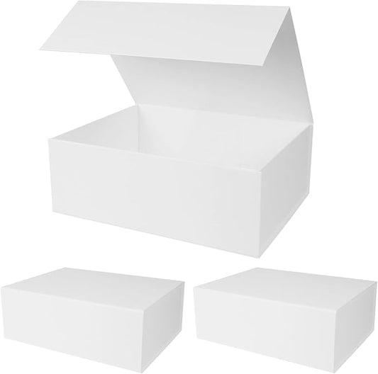 RayofSun White Gift Boxes with Magnetic Lids for Presents, Bridesmaid Proposal Box 13.7x9x4.3 inch, Large Rectangle Collapsible Decorative Box for Wedding, Christmas, Birthday(3PCS)