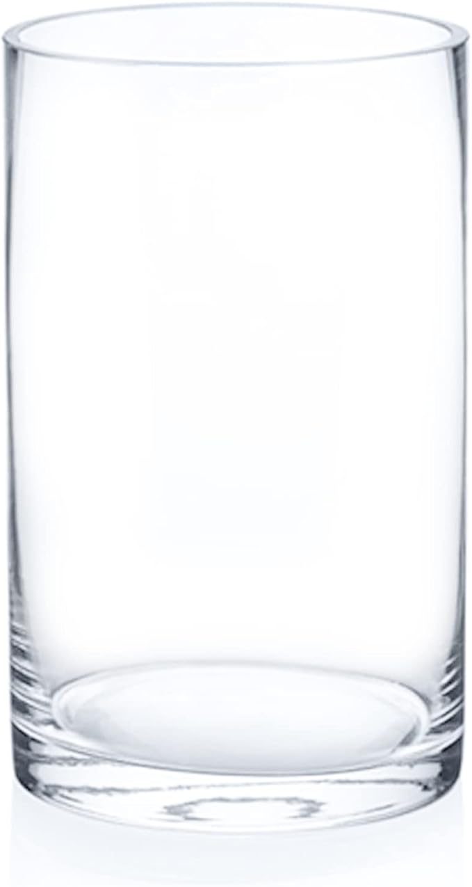 Enova Floral Clear Glass Cylinder Vase 5 x 8 Inches, Clear Flower Vases, Pillar Candle Hurricane Floating Candle Holder Vase, Glass Flower Vase for Wedding Centerpieces, Home Office décor (1 Piece)
