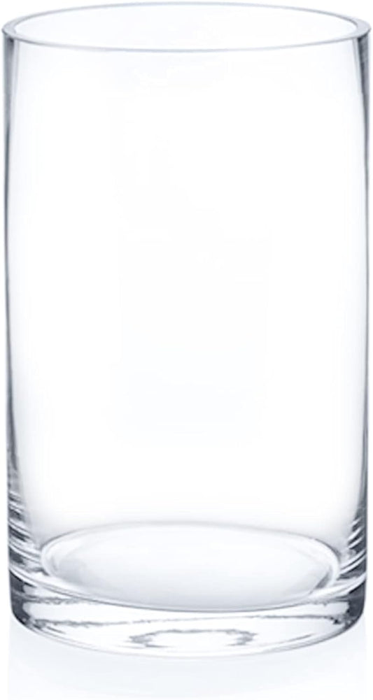 Enova Floral Clear Glass Cylinder Vase 5 x 8 Inches, Clear Flower Vases, Pillar Candle Hurricane Floating Candle Holder Vase, Glass Flower Vase for Wedding Centerpieces, Home Office décor (1 Piece)