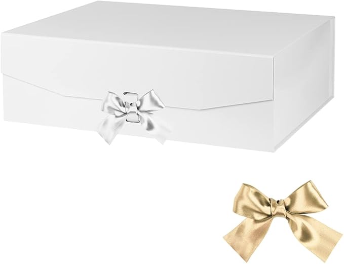 Extra Large White Gift Box 16x14x5.3 Inches, Gift Box with Ribbon, Gift Box with Lid Magnetic Closure, Groomsman Proposal Box, Rectangle Collapsible Gift Boxes for Large Gifts (Matte White)