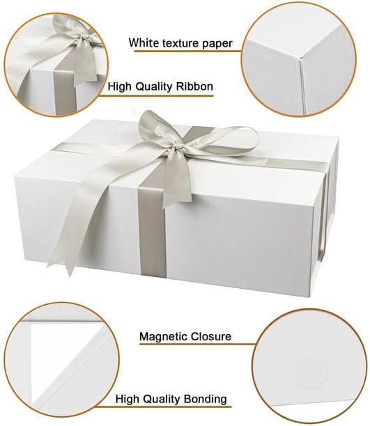 YINUOYOUJIA Large White Gift Boxes with Lid,14"x9"x4.5" Magnetic Gift Box with Ribbon,Cards and Envelopes for Presents,Great for Wedding,Birthdays,Crafting,Gift Packaging.