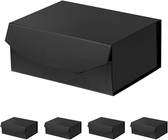 5PCS Black Gift Box 9.5x7x4 Inches 5PCS, Sturdy Gift Box with Lid for Gift Packaging, Foldable Magnetic Closure Storage Boxes, Bridesmaid Proposal Box, Rectangle Collapsible Box