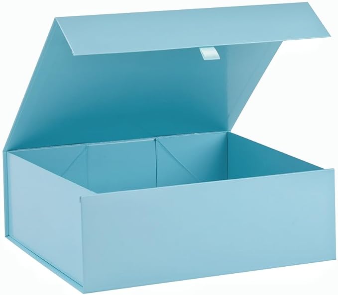 Large Gift Box 13.5x11.8x4.7 Inches, Blue Gift Boxes for Presents with Magnetic Closure Lid, Luxury Gift Box Rectangle Collapsible Boxes for Gift Packaging