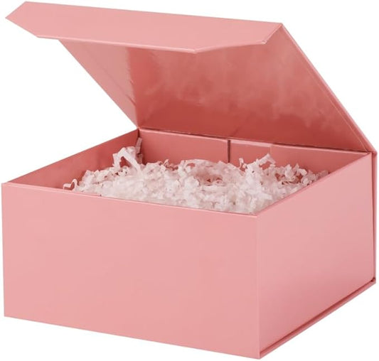 6 Pcs 8x8x4 Inch Pink Magnetic Gift Box Small Magnetic Box with Crinkle Paper Pink Small Gift Box with Shredded Paper Luxury Gift Boxes with Lids for Presents