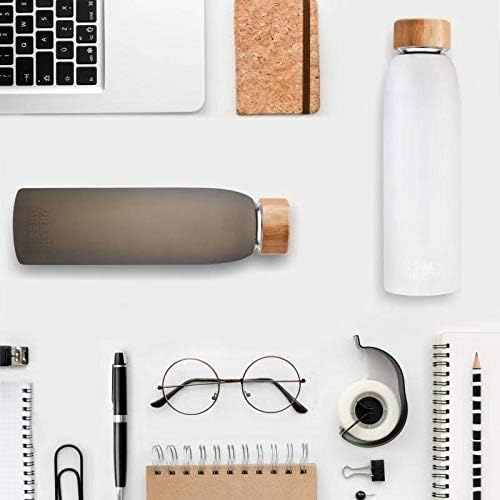 Glass Water Bottle with Protective Silicone Sleeve and Bamboo Lid by Urban green, 18oz, 1extra 304 Stainless Steel Lid with Handle, BPA Free, Dishwasher Safe, Gift Box, Father's day gift