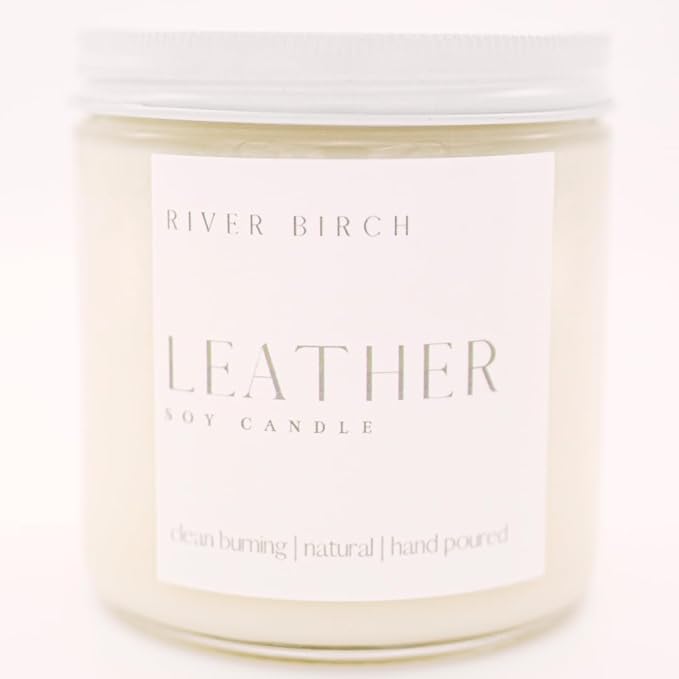 River Birch Candles Leather Scented Candle | Premium, All-Natural, Non-Toxic, Soy Candles | 16oz 90 Hr Burn Time | Cozy Relaxing Gifts for Home